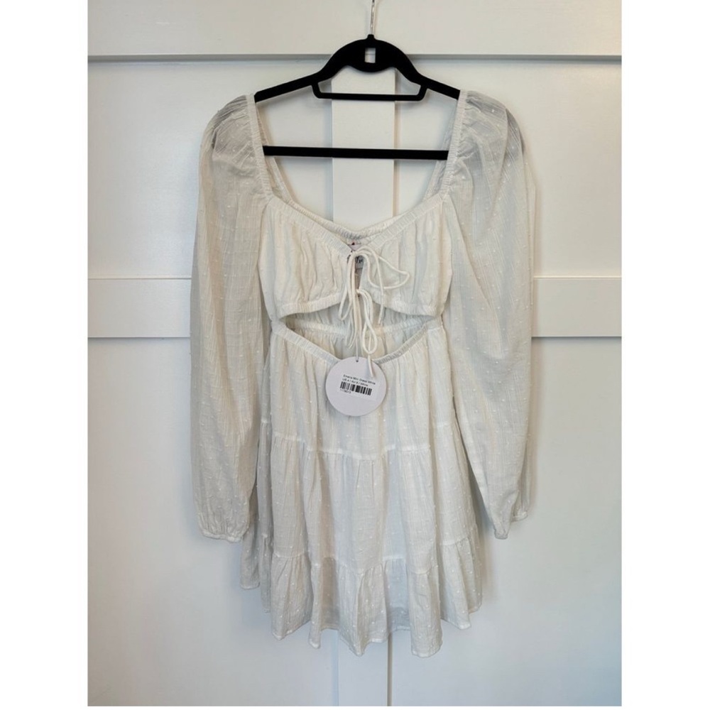 White Long Sleeve Dress with Tie Front